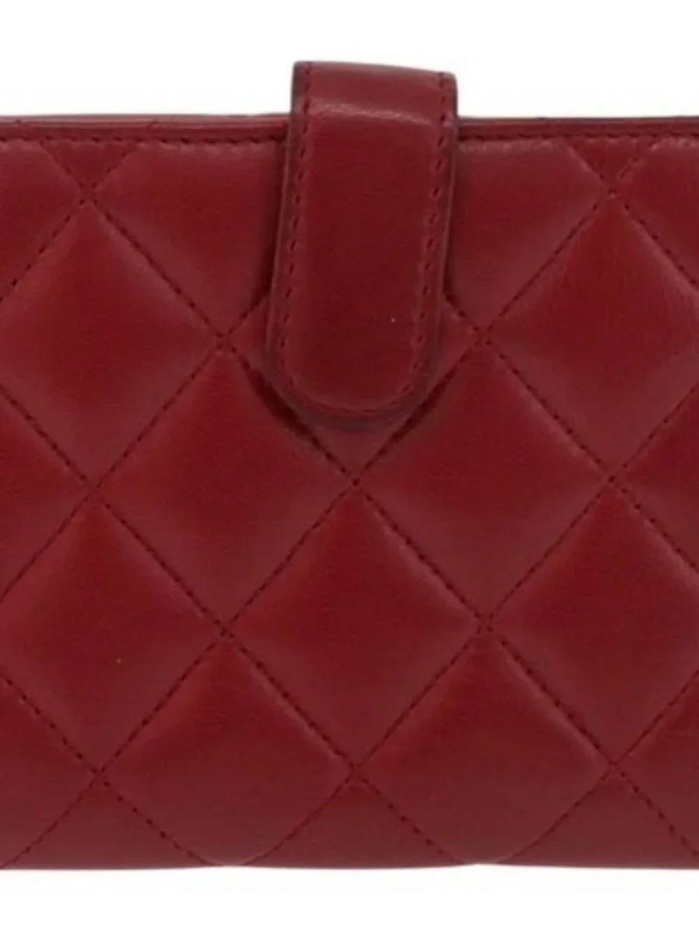 CHANEL Matelasse Compact Wallet Lamb Skin Red Silver CC Auth 179886A